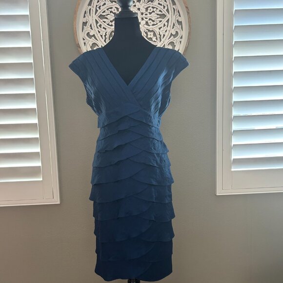 Adrianna Papell Dress SZ8 Navy Blue Shimmery Mermaid Layered Formal Cocktail - Picture 1 of 9
